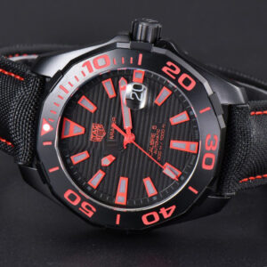 Aquaracer Caliber 5 43mm OF Ceramic Black Red Hand Dial Black Nylon Strap SW200 - Image 17