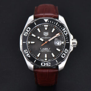 Aquaracer Caliber 5 43mm OF Black Dial Brown Hand Brown Leather Strap SW200 - Image 5