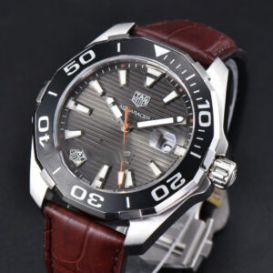 Aquaracer Caliber 5 43mm OF Black Dial Brown Hand Brown Leather Strap SW200 - Image 6