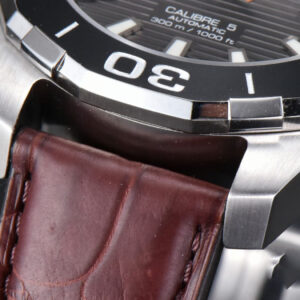 Aquaracer Caliber 5 43mm OF Black Dial Brown Hand Brown Leather Strap SW200 - Image 12