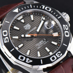 Aquaracer Caliber 5 43mm OF Black Dial Brown Hand Brown Leather Strap SW200 - Image 14
