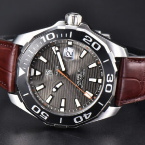 Aquaracer Caliber 5 43mm OF Black Dial Brown Hand Brown Leather Strap SW200 - Image 15