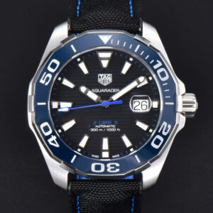 Aquaracer Caliber 5 43mm OF Black Dial Blue Hand Black Nylon Strap SW200