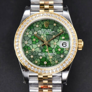 DateJust 31MM 904L YG GMF Diamond Bezel Green Flowers Dial Jubilee Bracelet A2824