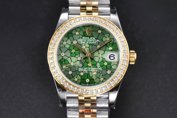 DateJust 31MM 904L YG GMF Diamond Bezel Green Flowers Dial Jubilee Bracelet A2824