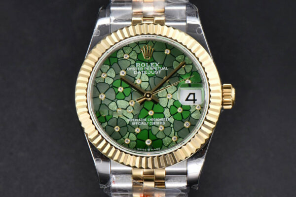 DateJust 31MM 904L YG GMF Fluted Bezel Green Flowers Dial Jubilee Bracelet A2824