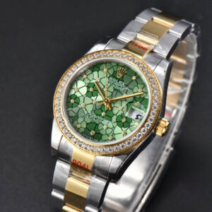 DateJust 31MM 904L YG GMF Diamond Bezel Green Flowers Dial Oyster Bracelet A2824 - Image 4