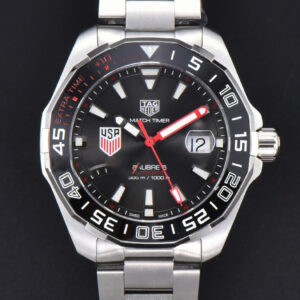 Aquaracer Calibre 5 OF 43MM Black Dial Red Hands SS Bracelet Swiss SW200