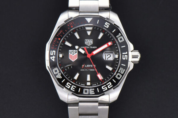 Aquaracer Calibre 5 OF 43MM Black Dial Red Hands SS Bracelet Swiss SW200