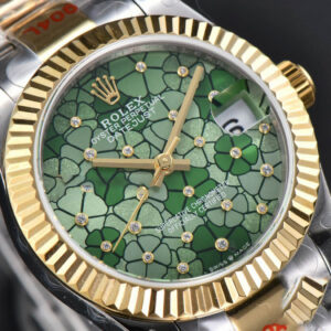 DateJust 31MM 904L YG GMF Fluted Bezel Green Flowers Dial Oyster Bracelet A2824 - Image 5