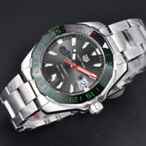 Aquaracer Calibre 5 GMT OF 43MM Green/Red Bezel Black Dial SS Bracelet Swiss SW200 - Image 20