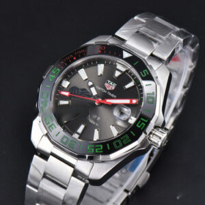 Aquaracer Calibre 5 GMT OF 43MM Green/Red Bezel Black Dial SS Bracelet Swiss SW200 - Image 21