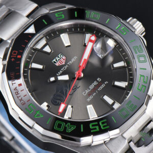Aquaracer Calibre 5 GMT OF 43MM Green/Red Bezel Black Dial SS Bracelet Swiss SW200 - Image 29