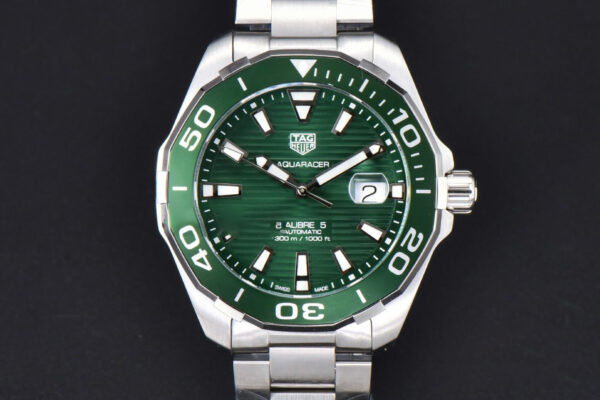 Aquaracer Calibre 5 OF 43MM Green Dial Green Bezel SS Bracelet Swiss SW200