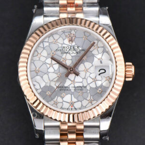 DateJust 31MM 904L RG/SS GMF Fluted Bezel Silver Flowers Dial Jubilee Bracelet A2824