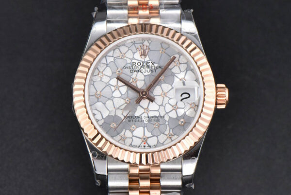 DateJust 31MM 904L RG/SS GMF Fluted Bezel Silver Flowers Dial Jubilee Bracelet A2824