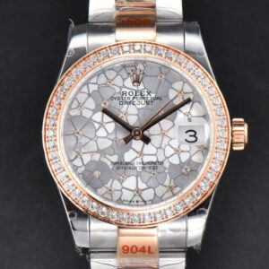 DateJust 31MM 904L RG/SS GMF Diamond Bezel Silver Flowers Dial Oyster Bracelet A2824