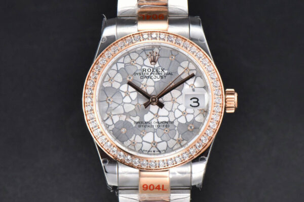 DateJust 31MM 904L RG/SS GMF Diamond Bezel Silver Flowers Dial Oyster Bracelet A2824