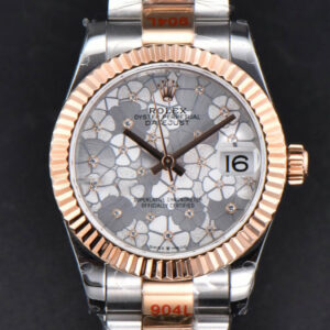 DateJust 31MM 904L RG/SS GMF Fluted Bezel Silver Flowers Dial Oyster Bracelet A2824