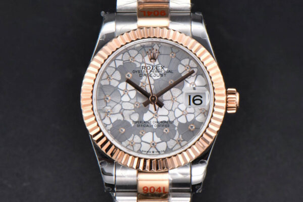 DateJust 31MM 904L RG/SS GMF Fluted Bezel Silver Flowers Dial Oyster Bracelet A2824