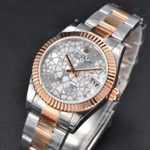 DateJust 31MM 904L RG/SS GMF Fluted Bezel Silver Flowers Dial Oyster Bracelet A2824 - Image 2