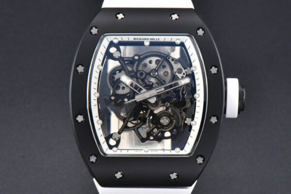 RM055 42.7mm BBRF Black NTPT White Skeleton Dial White Rubber Strap RMUL2