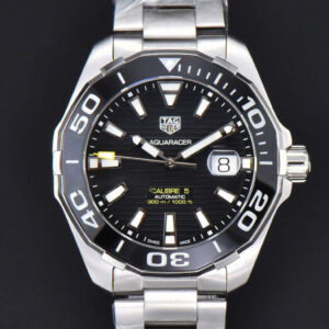 Aquaracer Caliber 5 43mm OF Black Dial Silver Hand SS Bracelet SW200