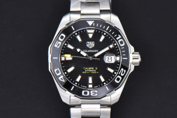 Aquaracer Caliber 5 43mm OF Black Dial Silver Hand SS Bracelet SW200