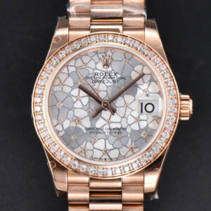 DateJust 31MM 904L RG GMF Diamond Bezel Silver Flowers Dial President Bracelet A2824