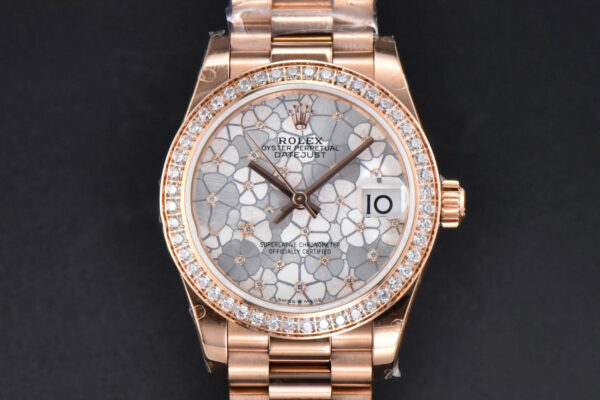 DateJust 31MM 904L RG GMF Diamond Bezel Silver Flowers Dial President Bracelet A2824
