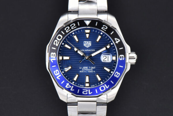 Aquaracer Caliber 5 GMT 43mm OF Blue/Black Bezel Blue Dial SS Bracelet SW200
