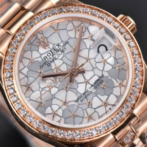 DateJust 31MM 904L RG GMF Diamond Bezel Silver Flowers Dial President Bracelet A2824 - Image 5