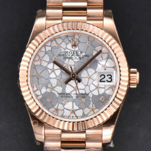 DateJust 31MM 904L RG GMF Fluted Bezel Silver Flowers Dial President Bracelet A2824