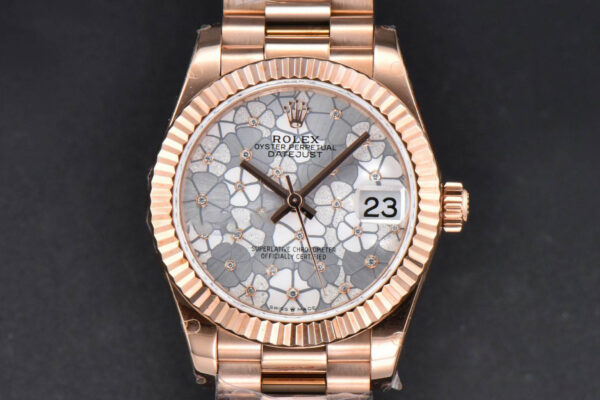 DateJust 31MM 904L RG GMF Fluted Bezel Silver Flowers Dial President Bracelet A2824