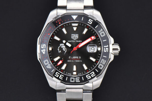 Aquaracer Caliber 5 43mm OF Black ‘Lion’ Dial Red Hand SS Bracelet SW200