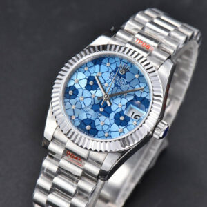 DateJust 31MM 904L GMF Fluted Bezel Blue Flowers Dial President Bracelet A2824 - Image 2