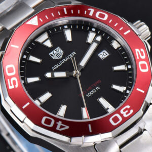 Aquaracer 300M 41mm OF Red Bezel Black Dial SS Bracelet SW200 - Image 18