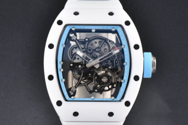 RM055 42.7mm BBRF White Ceramic Blue Skeleton Dial Blue Rubber Strap RMUL2