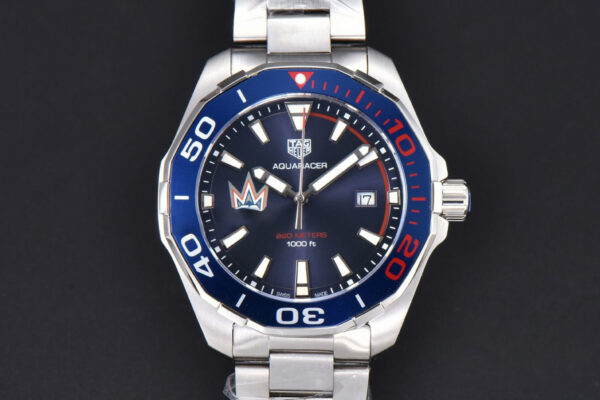Aquaracer 300M 41mm OF Blue/Red Bezel Purple Dial SS Bracelet SW200