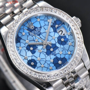 DateJust 31MM 904L GMF Diamond Bezel Blue Flowers Dial Jubilee Bracelet A2824 - Image 9