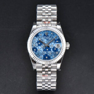 DateJust 31MM 904L GMF Fluted Bezel Blue Flowers Dial Jubilee Bracelet A2824 - Image 6