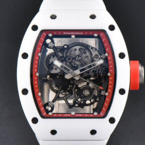 RM055 42.7mm BBRF White Ceramic Red Skeleton Dial White Rubber Strap RMUL2