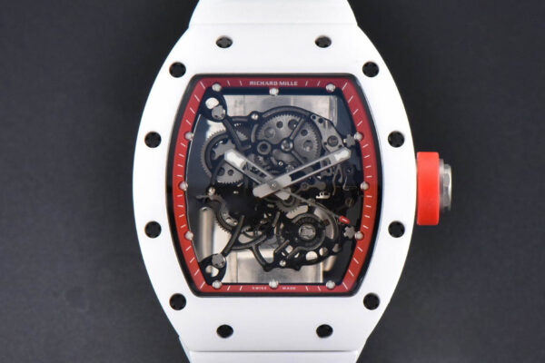 RM055 42.7mm BBRF White Ceramic Red Skeleton Dial White Rubber Strap RMUL2