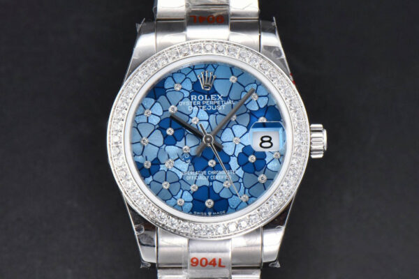 DateJust 31MM 904L GMF Diamond Bezel Blue Flowers Dial Oyster Bracelet A2824