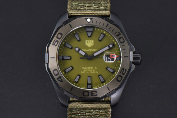 Aquaracer Calibre 5 OF 43MM Olive Dial Ti Bezel Nylon Strap Swiss SW200