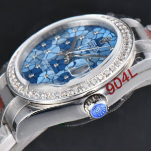 DateJust 31MM 904L GMF Diamond Bezel Blue Flowers Dial Oyster Bracelet A2824 - Image 10
