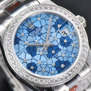 DateJust 31MM 904L GMF Diamond Bezel Blue Flowers Dial Oyster Bracelet A2824 - Image 11