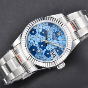 DateJust 31MM 904L GMF Fluted Bezel Blue Flowers Dial Oyster Bracelet A2824 - Image 2