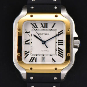 Santos Large 40mm YG/SS GF White Dial Black Rubber Strap MIYOTA 9015