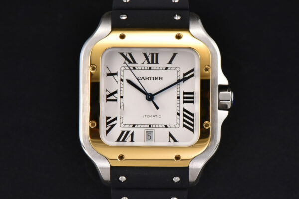 Santos Large 40mm YG/SS GF White Dial Black Rubber Strap MIYOTA 9015